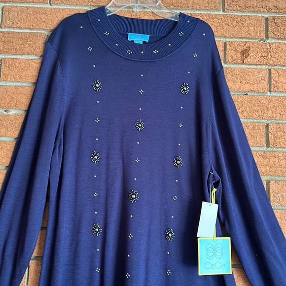 CECE FLORAL WHIMSICAL KNIT DRESS IN MIDNIGHT BLOOM XXL - Picture 3 of 11